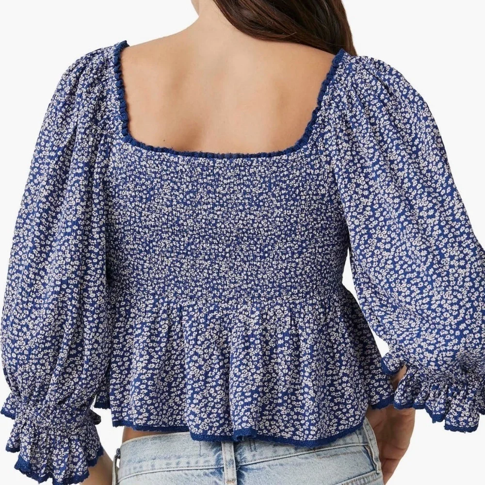 Free People Blue and White Floral Blouse